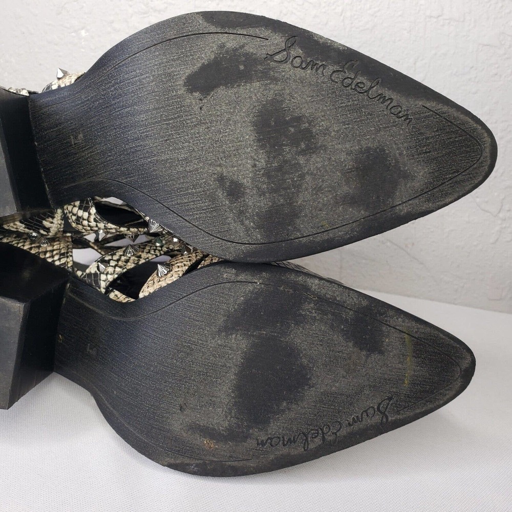 Sam Edelman Elana Boots Studded Snake Print Cagged Lace Up Heel Booties - Picture 12 of 14